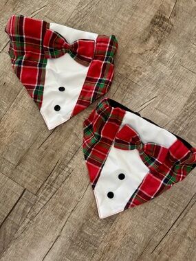 Festive Red Plaid Christmas Dog Tuxedo Bandana Set (2 Pack) – Size Large